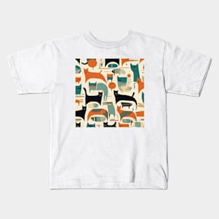 Mid Century Modern Scandinavian minimalist black cat pattern Kids T-Shirt